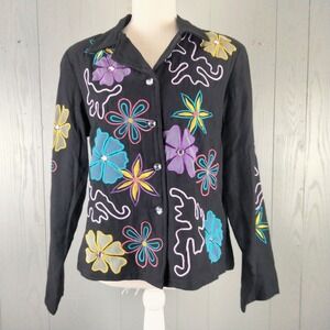 NWT Indigo Moon Art To Wear Embellished‎ Jacket M BOHO CHIC Embroidered Flowers